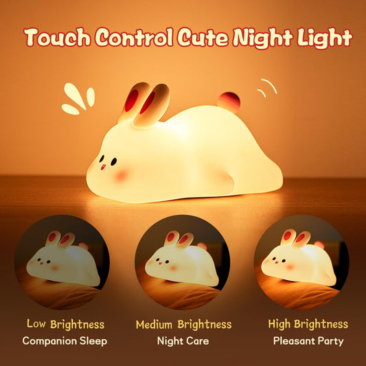 Cute LED Night Light Touch Sensor Cartoon Kid's Nightlights Big Face Rabbit Silicone Night Light Bedside Lamp Home Decor