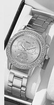 Women's Three-eye Quartz Diamond-embedded Watch